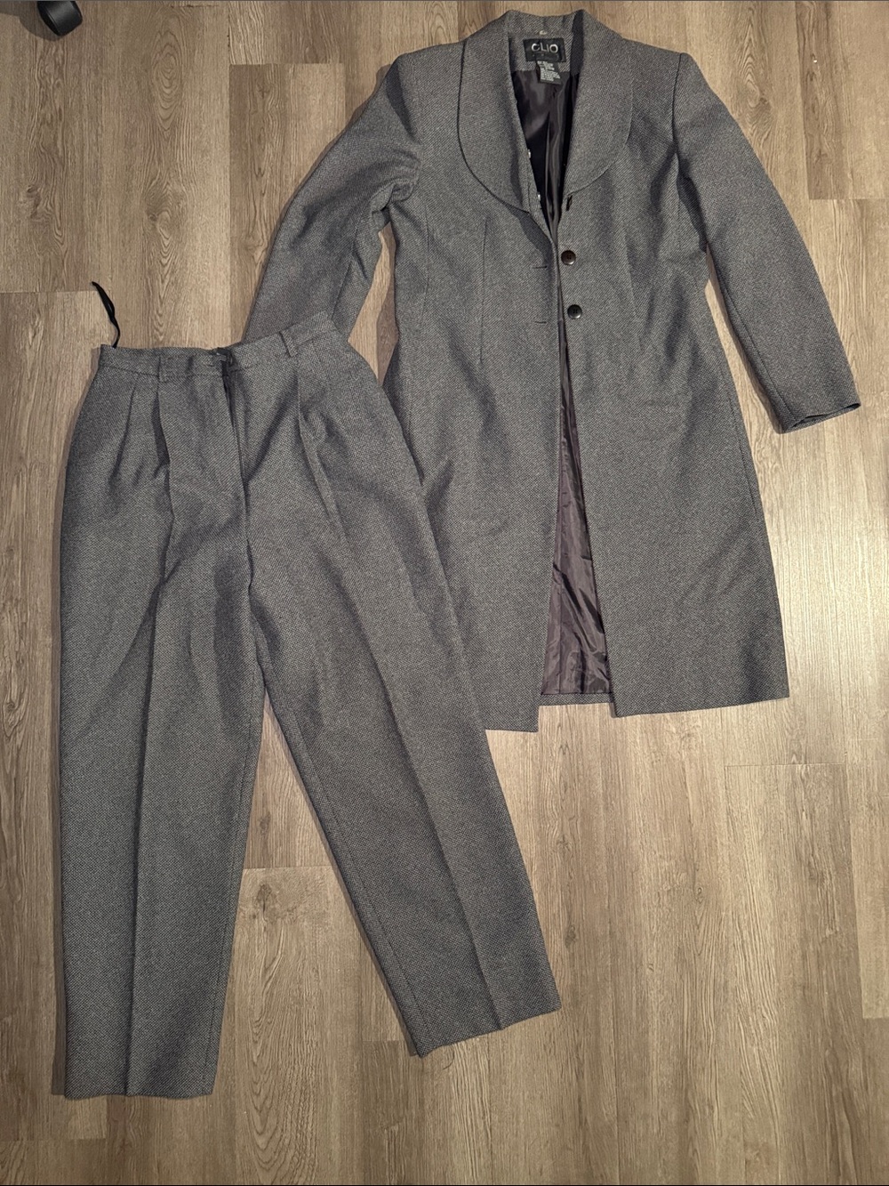 Clio Charcoal Gray Tailored Coat and Pleated Trousers Set